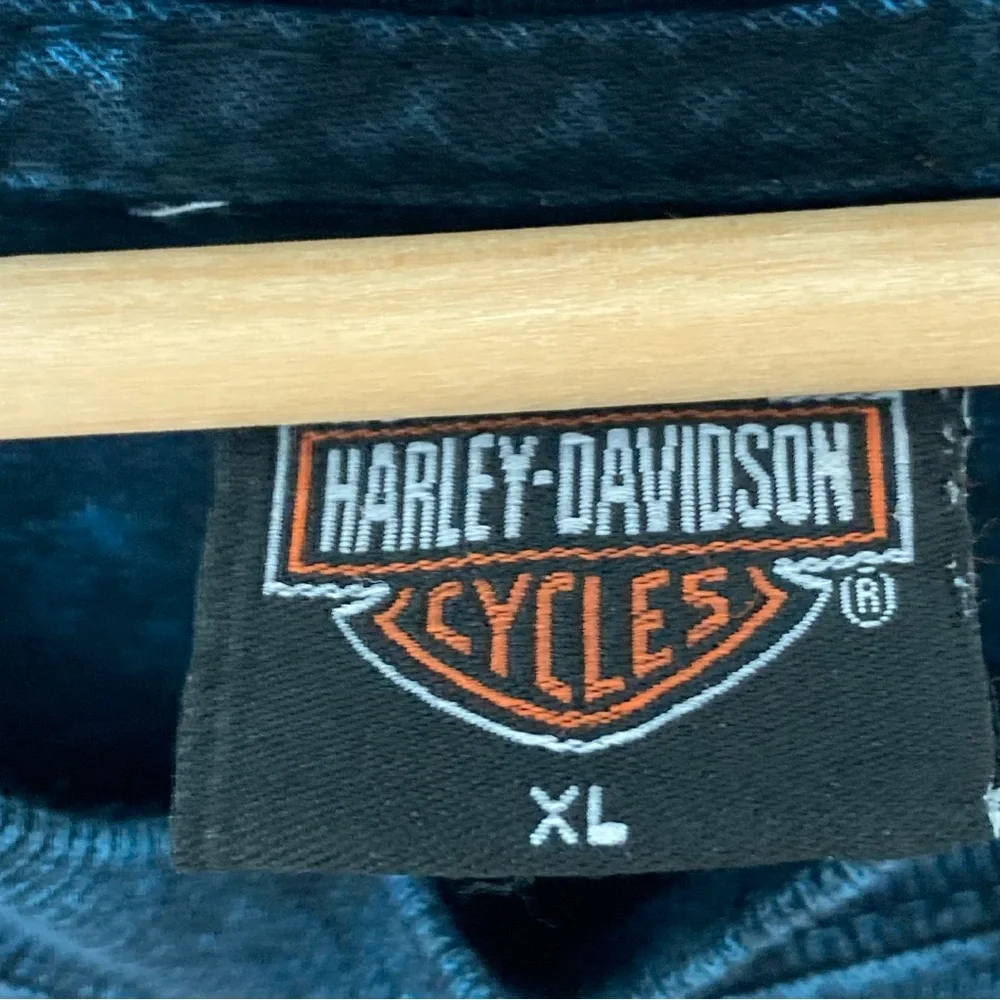 Harley Davidson Blue Marbled Long Sleeve Graphic  Pocket Tee, Size‎ XL